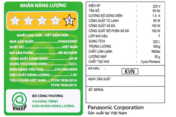 Tu Lanh Panasonic Inverter 322 Lit Nr Bc360wkvn