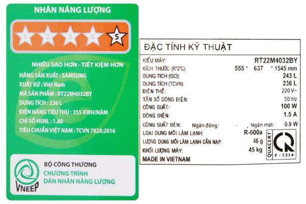 Tu Lanh Samsung Inverter 236 Lit Rt22m4032by