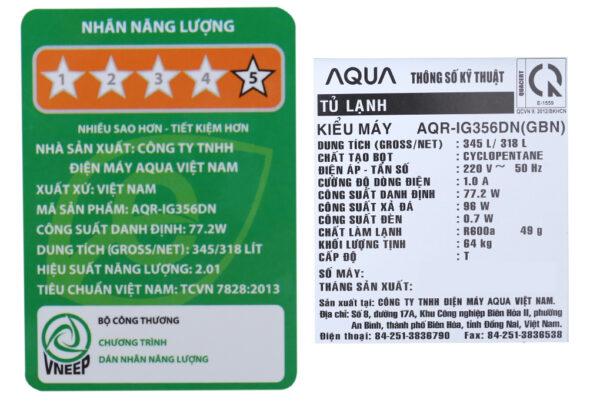 Tu Lanh Aqua Inverter 318 Lit Aqr Ig356dn Gbn