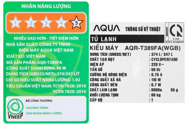 Tu Lanh Aqua Inverter 344 Lit Aqr T389fawgb