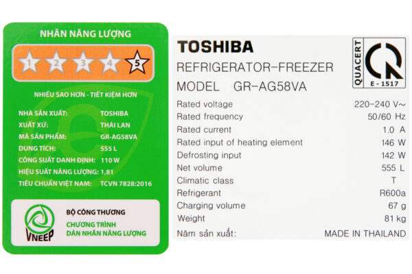 Tu Lanh Toshiba Inverter 555 Lit Gr Ag58va Gg