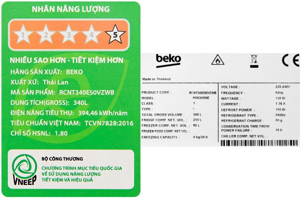 Tu Lanh Beko Inverter 323 Lit Rcnt340e50vzwb