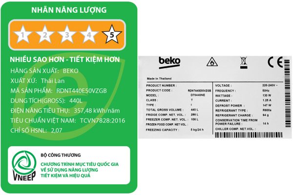 Tu Lanh Beko Inverter 392 Lit Rdnt440e50vzgb