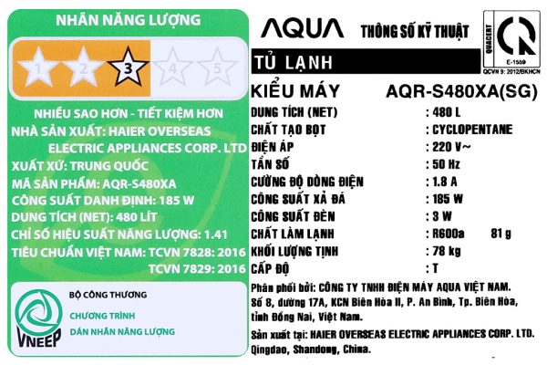 Tu Lanh Aqua Inverter 480 Lit Aqr S480xasg