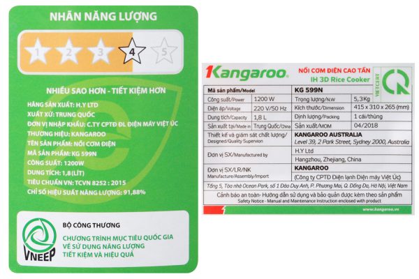 Noi Com Dien Cao Tan Kangaroo 1.8 Lít KG599N