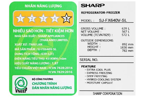 Tu Lanh Sharp Inverter 572 Lit Sj Fx640v Sl