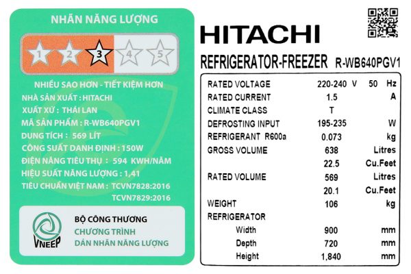Tu Lanh Hitachi Inverter 569 Lit R Wb640pgv1 Gmg