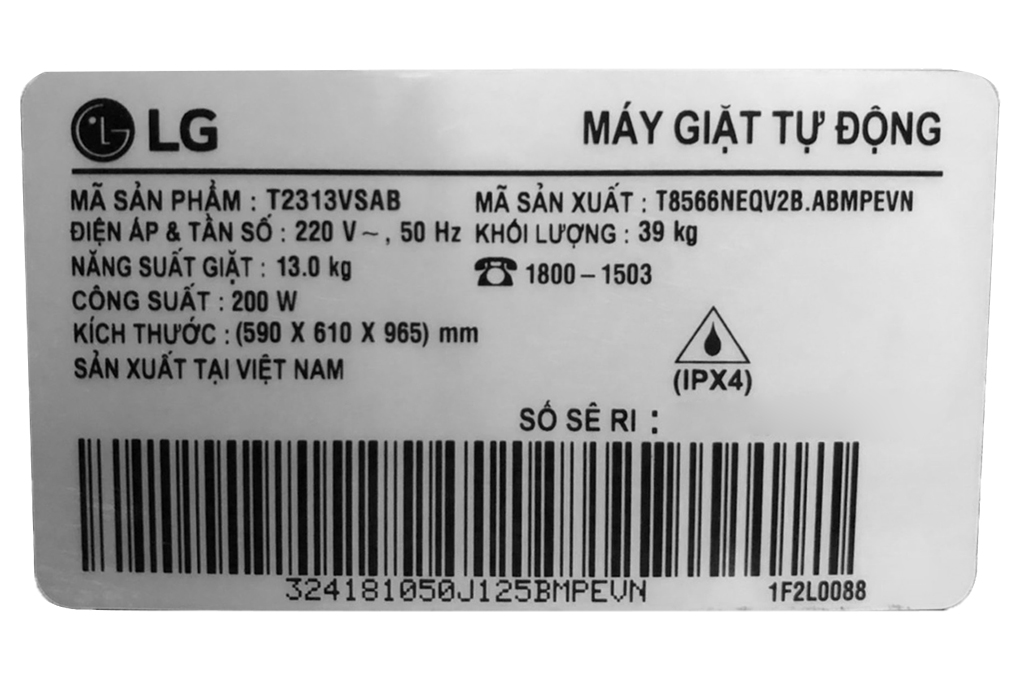May Giat Lg Inverter 13 Kg T2313vsab