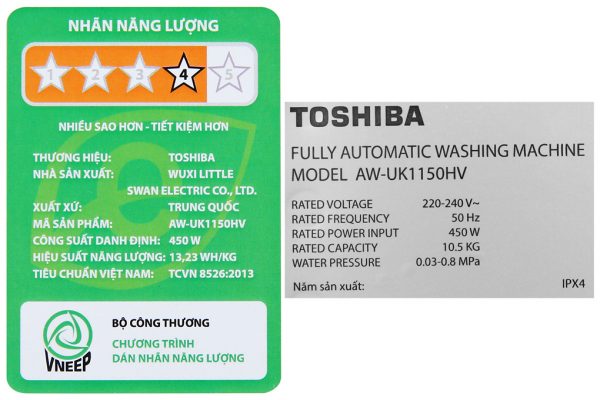 May Giat Toshiba 10.5 Kg AW UK1150HV(SG)