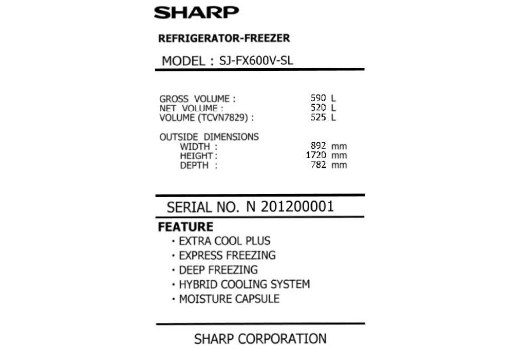 Tu Lanh Sharp Inverter 525 Lit Sj Fx600v Sl
