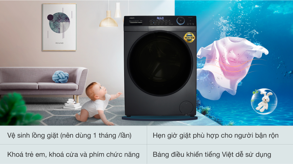 Máy giặt Aqua Inverter 10 kg AQD-D1002G BK