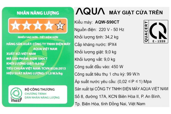 May Giat Aqua 9 Kg Aqw S90ct S