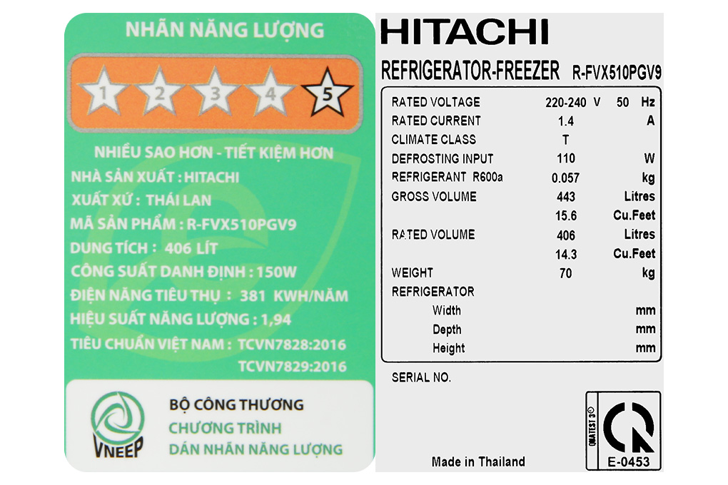Tu Lanh Hitachi Inverter 406 Lit R Fvx510pgv9 Gbk