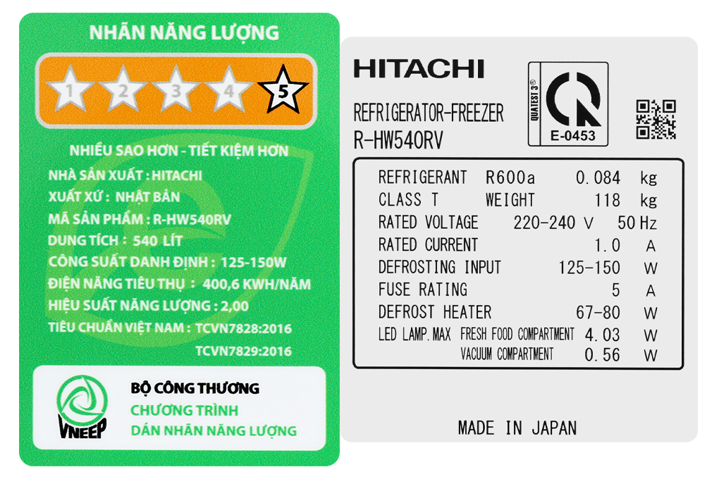 Tu Lanh Hitachi Inverter 540 Lit R Hw540rvx