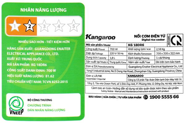 Noi Com Dien Tu Kangaroo 1.8 Lít KG18DR6