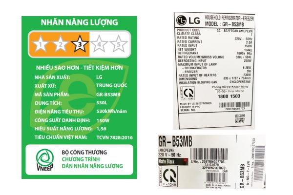 Tu Lanh Lg Inverter 530 Lit Gr B53mb