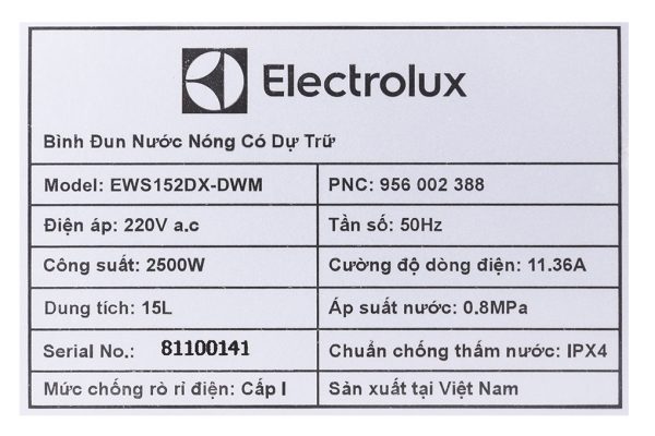 Binh Nuoc Nong Electrolux 15 Lit Ews152dx Dwm
