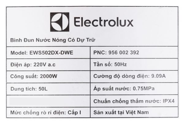 May Nuoc Nong Gian Tiep Electrolux 50 Lit 2000w Ews502dx Dwe