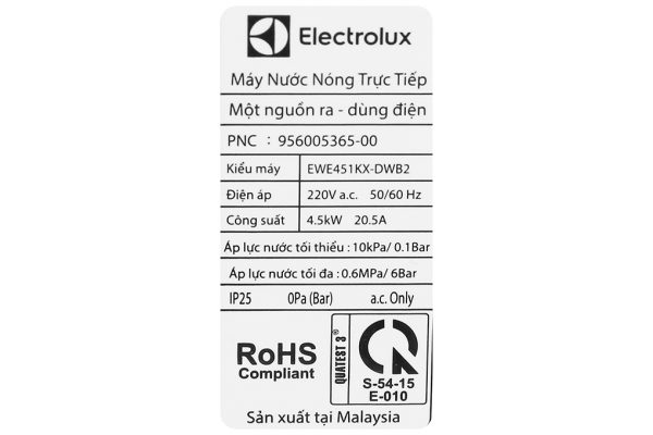 May Nuoc Nong Truc Tiep Electrolux 4500w Ewe451kx Dwb2