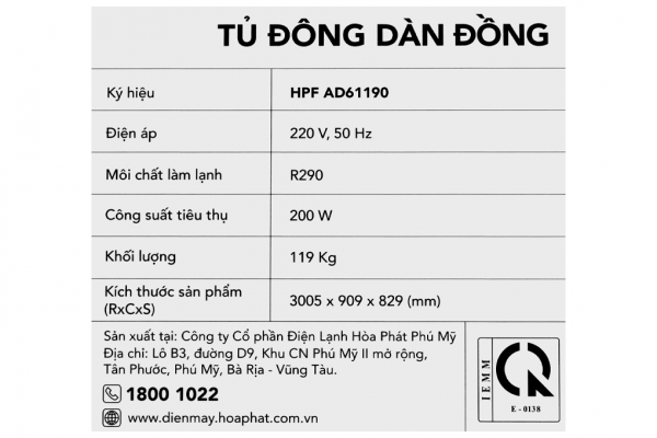 Tu Dong Hoa Phat 1190 Lit Hpf Ad61190
