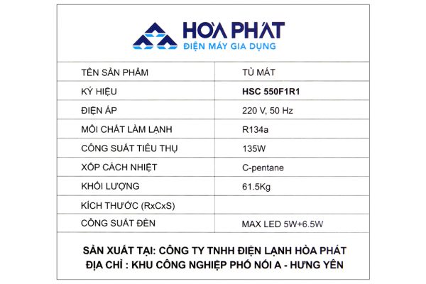 Tu Mat Hoa Phat 195 Lit Hsc 550f1r1