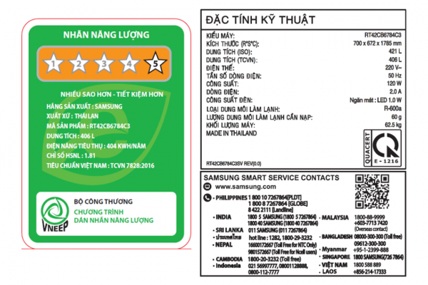 Tu Lanh Samsung Inverter 406 Lit Rt42cb6784c3sv