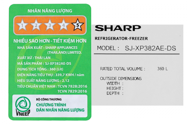 Tu Lanh Sharp Inverter 360 Lit Sj Xp382ae Ds