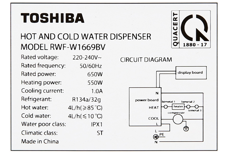 Cây nước nóng lạnh Toshiba RWF-W1669BV(K1) 650W