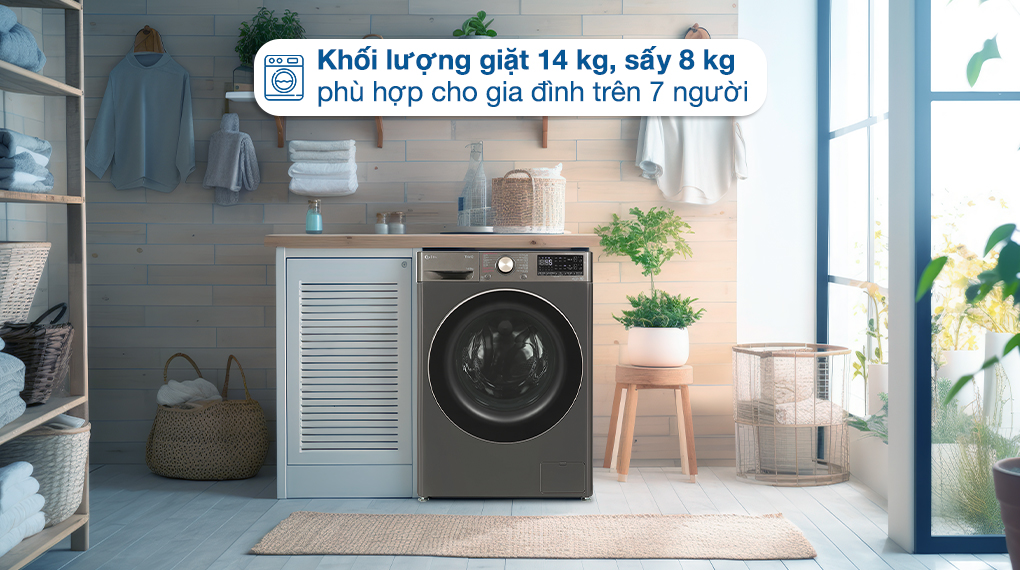 Máy giặt sấy LG Inverter giặt 14 kg - sấy 8 kg FV1414H3BA