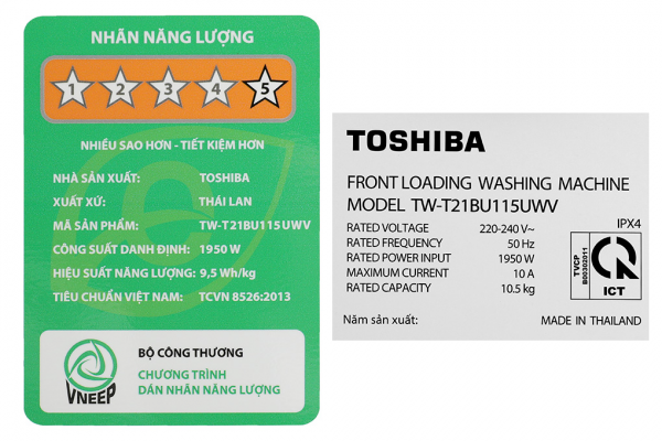 May Giat Toshiba Inverter 10.5 Kg TW T21BU115UWV(MG)