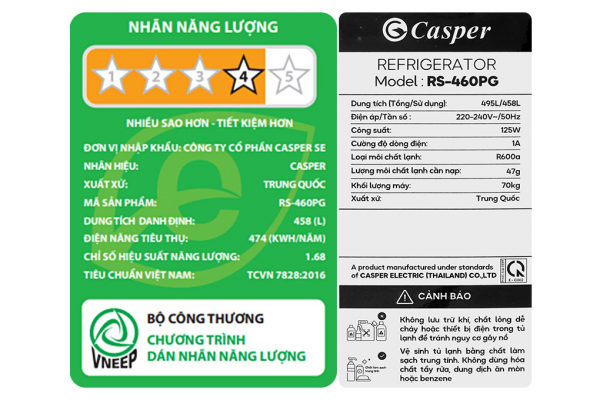 Tu Lanh Casper Inverter 458 Lit Side By Side Rs 460pg