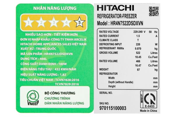 Tu Lanh Hitachi Inverter 466 Lit Multi Door Hr4n7522dsdxvn