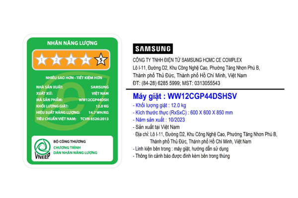 May Giat Samsung Ai Inverter 12 Kg Ww12cgp44dshsv