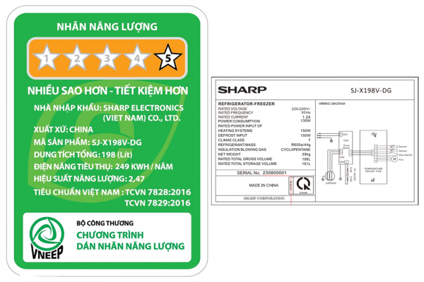 Tu Lanh Sharp Inverter 181 Lit Sj X198v Dg