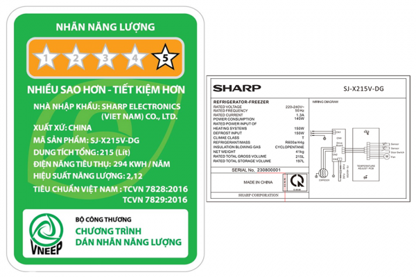 Tu Lanh Sharp Inverter 197 Lit Sj X215v Dg