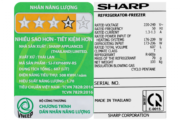 Tu Lanh Sharp Inverter 607 Lit Multi Door Sj Fxpi689v Rs