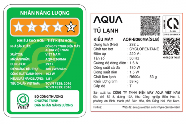 Tủ lạnh Aqua Inverter 292 lít AQR-B360MA(SLB)