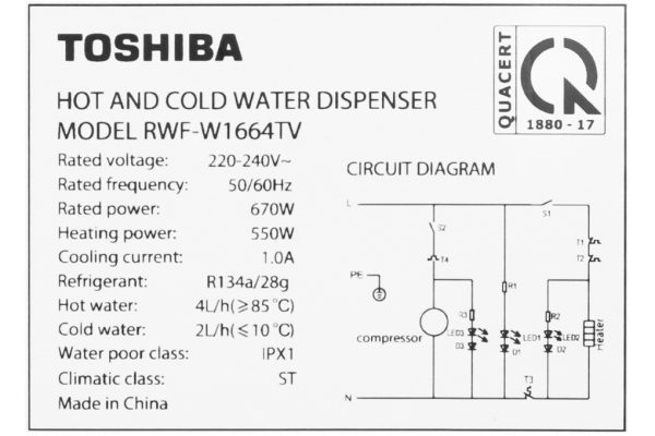 Cây nước nóng lạnh Toshiba RWF-W1664TV(W1) 670W