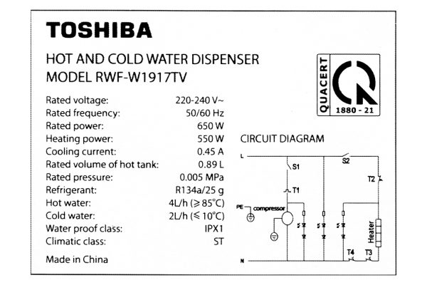 Cây nước nóng lạnh Toshiba RWF-W1917TV 650W