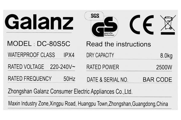 Máy sấy ngưng tụ Galanz 8 kg DC-80S5C