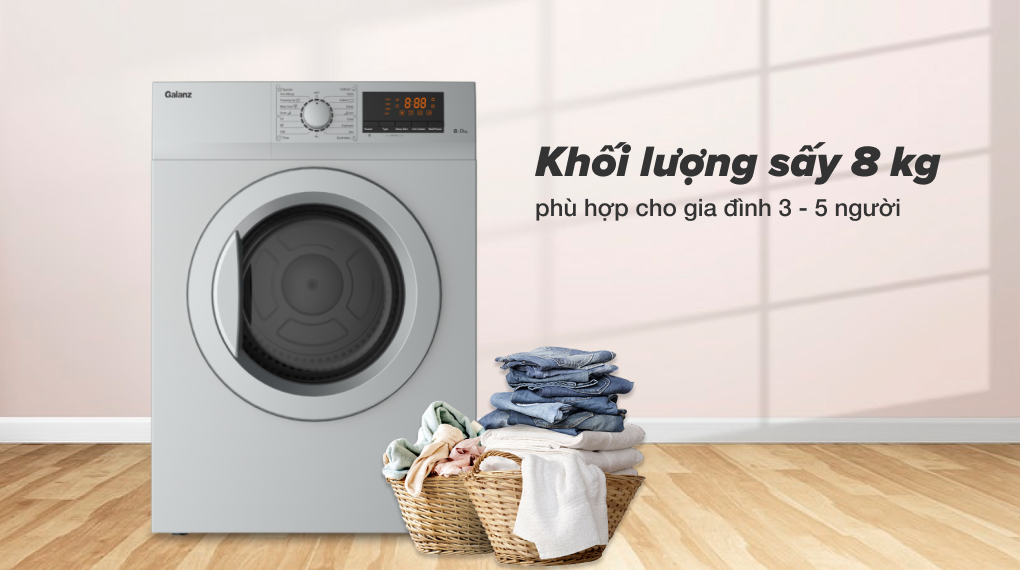 Máy sấy Galanz DV-80T5C(S) - Khối lượng sấy 8kg