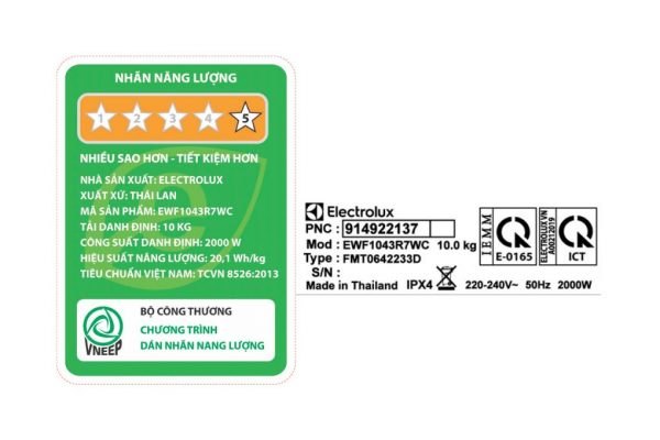 Máy giặt Electrolux Inverter 10 kg EWF1043R7WC