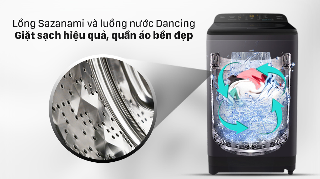 Máy giặt Panasonic 10 Kg NA-F100A9BRV - Lồng giặt Sazanami với luồng nước Dancing Water Flow 