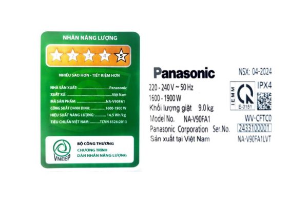 Máy giặt Panasonic Inverter 9 kg NA-V90FA1LVT