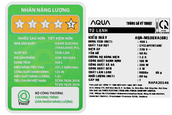 Tủ lạnh Aqua Inverter 469 lít AQR-M536XA(GB)