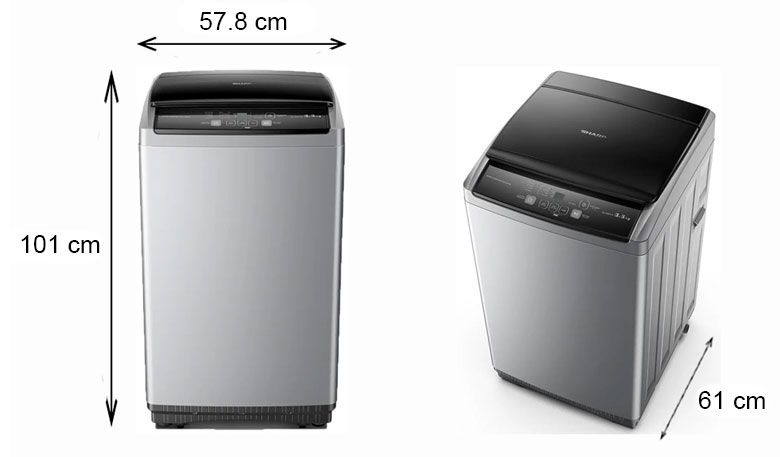 Máy giặt Sharp 8.5kg ES-Y85HV-S lồng đứng - Kích thước thực tế