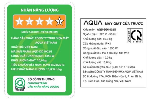 Máy giặt Aqua Inverter 10 kg AQD-DD1002G BK